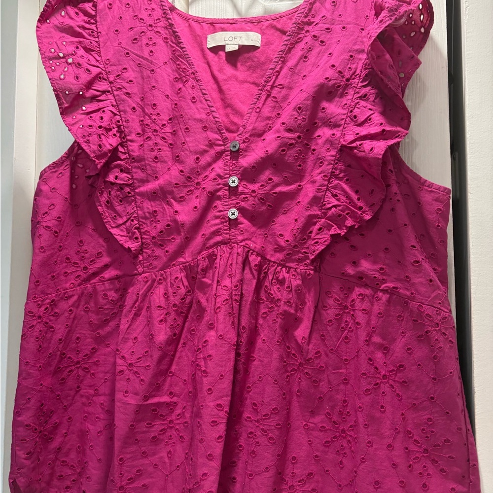 LOFT Pink Eyelet Ruffle Top